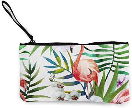 Preisvergleich Produktbild Flamingos Aquarell-Tropenmuster, Damen, Leinen, Münzgeldbörse, Mini-Geldbörse, Kartenhalter, Handy, Aufbewahrungstasche, Federmäppchen, lässiger Tagesrucksack
