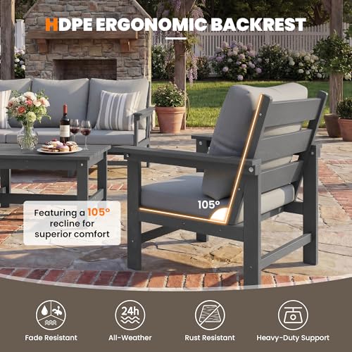 Image of HDPE Patio Furniture Set 6 Piece Outdoor Modular Furniture Set with Cushion