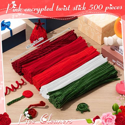 Image of Peryiter 500 Pcs Pipe Cleaners for DIY Flower Bouquets, Chenille Stems for Graduation Bouquet Crafts, Fuzzy Sticks for Handmade Flowers, DIY Gift, Art Projects(Rose Color,12 Inch)