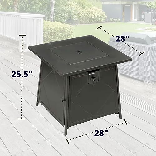 28" Steel 50K BTU Smokeless Propane Gas Fire Pit Square Table Fireplace for Outdoor Backyard Patio, Deck & Porch Heating, Black