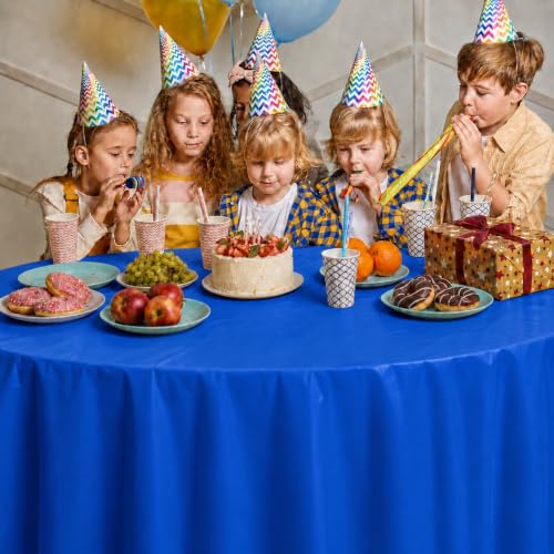 Image of Party Dimensions Blue Disposable Plastic Tablecloth for Round Tables (12 Pack) 84 inches Table Cloths for Parties, Events & Weddings, Indoors & Outdoors, Plastic Table Cover