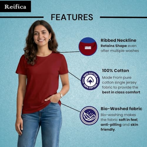 Image of Reifica Women's Plain Half Sleeve T-Shirt Combo Pack of 4