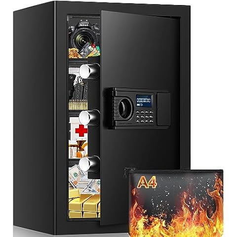 3.8 Cu ft Extra Large Safe Box Fireproof Waterproof, Security Home Safe with Fireproof Bag, LCD Digital Keypad Key Lock and Removable Shelf, Fire Document Safe for Money Medicines Jewelry Valuables Cover