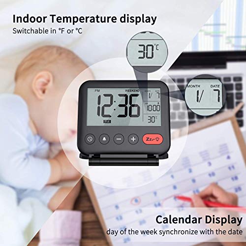 image for NOKLEAD Digital Travel Alarm Clock – Mini Portable LCD Display Clock