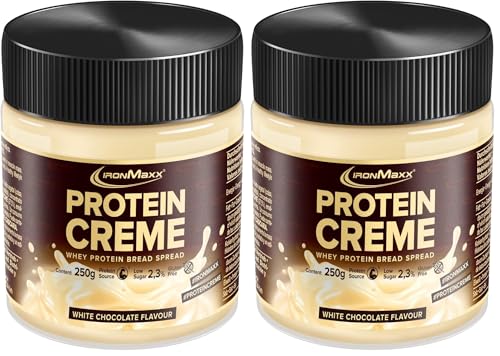IronMaxx Protein Creme - White Chocolate 250g Glas | cremiger high protein Brotaufstrich | low carb, low sugar für eine gesunde Ernährung geeignet (Packung mit 2)