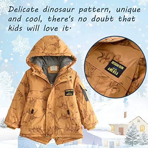 XIFAMNIY Kids Down Jacktet Dinosaur Winter Coat Thick Outwear for Baby Boy Children Hooded Cool 4-12Y2