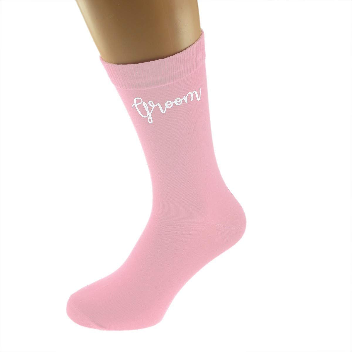 Gtr - Socks Pale Pink Wedding Script Design Socks Uk Adult 5-12 In Various Roles (Brother Of The Bride)