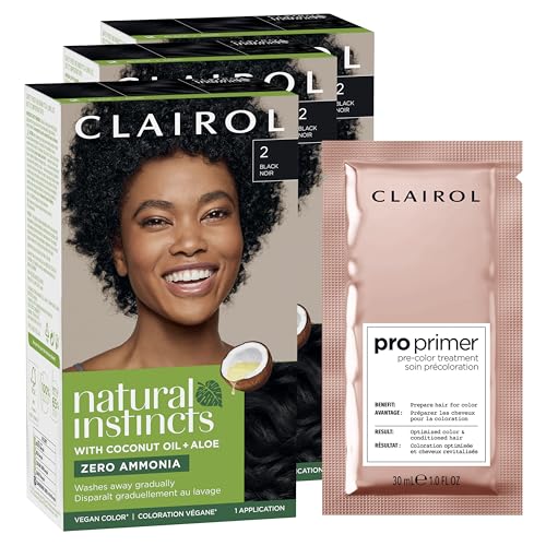 Image of Clairol Pro Primer Pre-Color Treatment & Natural Instincts Demi-Permanent Hair Dye, 2 Black Hair Color, Pack of 3 | Smooths & Preps Hair for Better Results | Vegan Formula & Ammonia Free