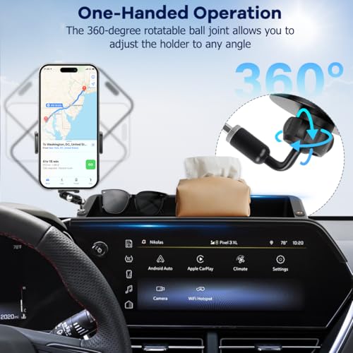 Image of Car Phone Holder Compatible with Chevy Trax 2024-2026 Accessories 11-Inch Screen Fixed Clip, Cell Phone Mount with Dash Organizer Storage Box Hands-Free 360 Rotation