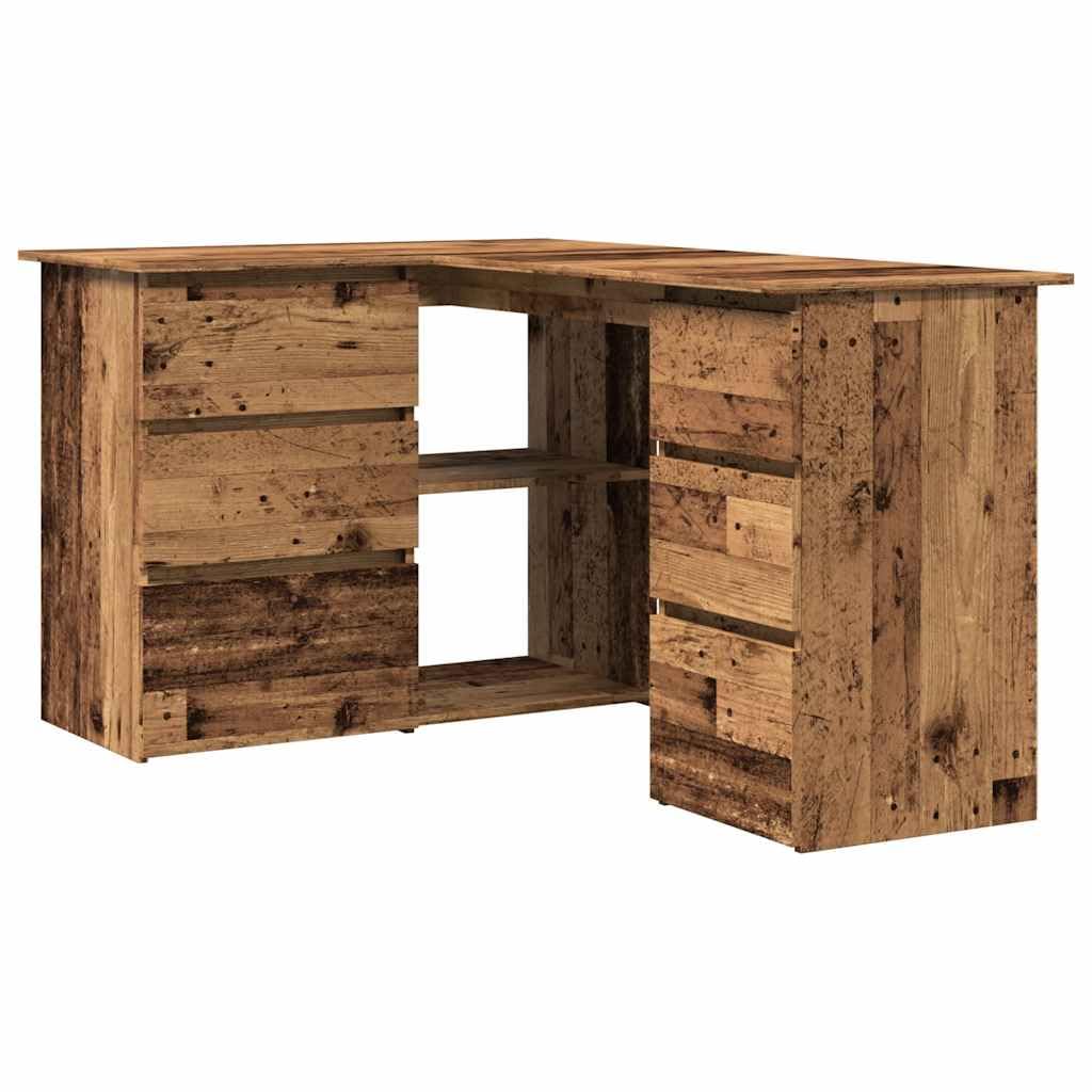 vidaXL Bureau d'angle vieux bois 145x100x76 cm bois d'ingénierie, bureau, bureau d'étude, mobilier de bureau à domicile, bureau d'ordinateur