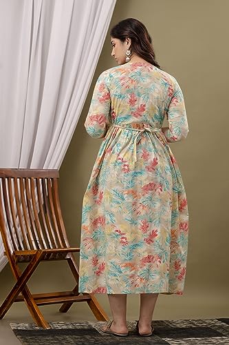 Image of Maternity Feeding Kurti for Women | Cotton Blend Anarkali Dress with Nursing Zip for Pre & Post Pregnancy