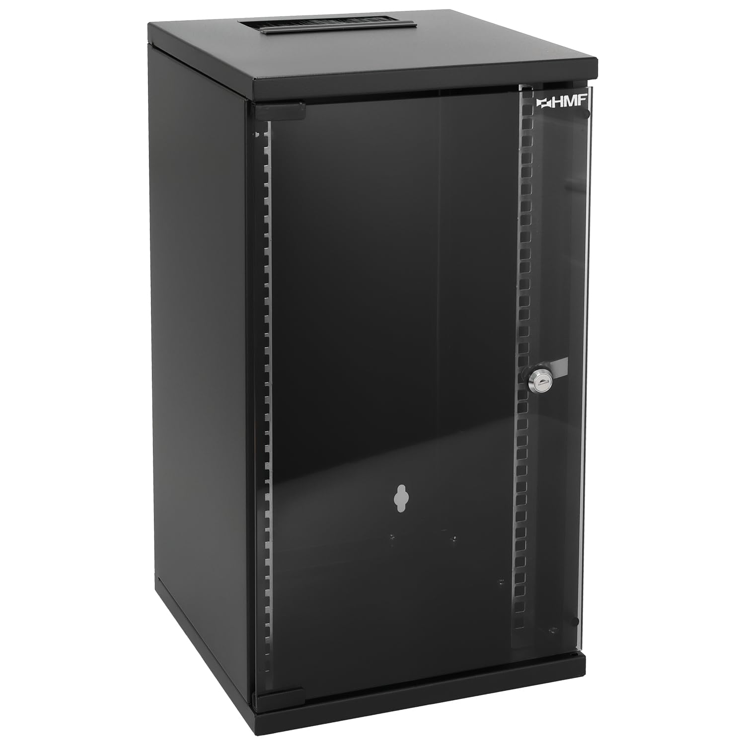 HMF 63412-02 Armario para servidores de 10 pulgadas, 12 U, 300 mm de profundidad, totalmente montado, puerta de cristal, color negro