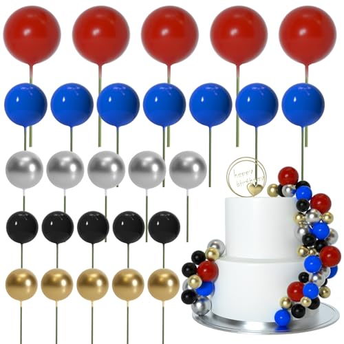 ASTARON 50 Pcs Ball Cake Topper Sticks Mini Balloons for Cake Decorating Supplies Foam Balls Cake decorations for Baby Shower Cake Birthday Cake Toppers Decorations (Red Blue)