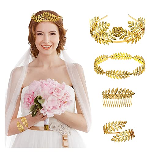4 Corona de Diosa, Diadema de Diosa, Diadema de Oro Corona, Corona de hoja de oro diadema de pelo de novia corona griega hojas tiara para la fiesta de bodas Cover