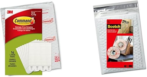 Miniatura 1 de Command Largre - Tiras para colgar imágenes 14 pares y cinta transparente de doble cara Scotch de 1 pulgada x 60 en 2 rollos embalaje fácil de abrir