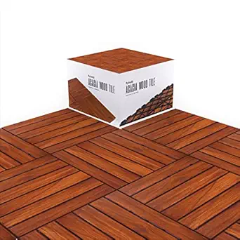 Acacia Wood Outdoor Flooring Interlocking Deck Tiles Patio Flooring Outdoor Waterproof UV Protected All Weather Tile for Composite Decking Dance Floor for Outdoor Party Balcony 10pcs 12 x 12 