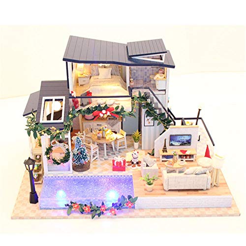 BESISOON DIY Puppenhaus DIY Puppe-Haus-DIY Puppenstuben Kit Modell Spielzeug Kabine LED Ton und Licht Kreative… – Bild 4