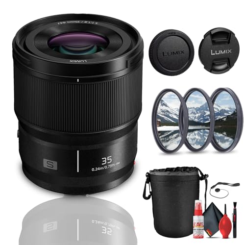 Image of Panasonic Lumix S 35mm f/1.8 Lens (S-S35) Bundle Including: 3-Piece Filter Kit, Front and Rear Lens Caps, Lens Pouch, Full Cleaning Kit, Lens Cap Keeper