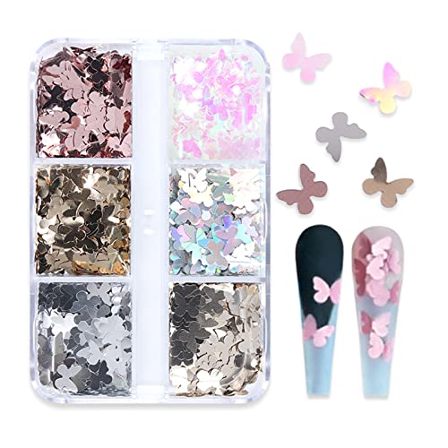 Guojiang 6 Grids Nail Art Glitter Nail Flakes Nail Art Supplies 3D For Butterfly Nail Sequins For Resin Mold 6 Grids 3d Butterfly Nail Sequins Fashionable Nail Sequins Nail Flakes