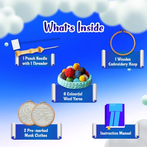 Image of KREEDA Punch Needle Embroidery Kit, DIY Creative Activity, Landscape Embroidery DIY Set, With Wooden Hoop Monk Clothes and Woolen Yarns. Gifts for Girls & Boys Ages 6, 7, 8, 9, 10, 11, 12 (Punch Needle Landscape)
