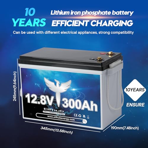 12V 300Ah LiFePO4 Lithium Battery, Bluetooth LiFePO4 Battery.Built-in 200A BMS,Max.3840Wh, 4000-15000 Deep Cycles & 10-Year Lifetime, Perfect for Off-grid Solar Home System, RV, etc