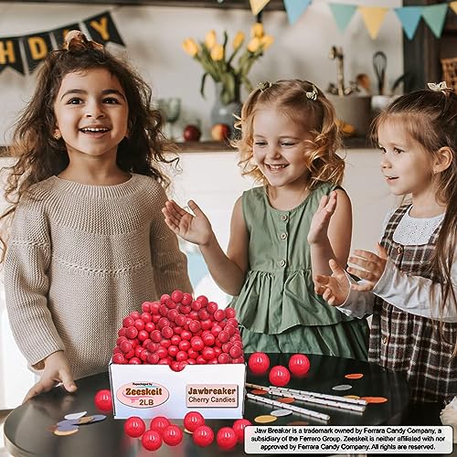ZEESKEIT Repackaged Ferrara Mini Jaw Breakers Hard Candy, 2 Lb, Cherry Flavor Candy Balls, Bulk Bag of Candies, Party, Holiday