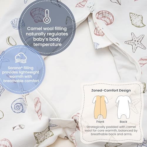 Image of kaiya baby Organic Cotton Sleep Sack with Feet,1.0 TOG Sleep Bag,18-36M | Safe Sleep Design, CPSC Tested, GOTS Certified, Organic Cotton & Camel Wool Filling, Temp Sensing Sticker, Two-Way Zipper