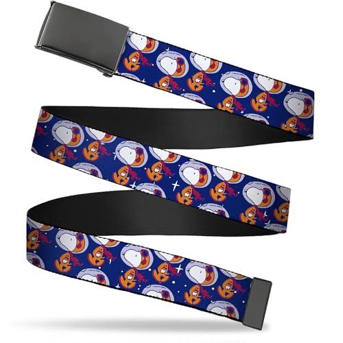 Buckle-Down Peanuts Flip Web Belt Peanuts Astronaut Snoopy Walking Scattered Blue Orange
