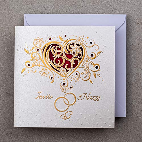 Art NUVO WEDDING INVITATIONS CARDS - 20 unidades, 135 x 135 mm, con material interior y embalaje de material impermeabilizado para el interior, diseño de hojas doradas