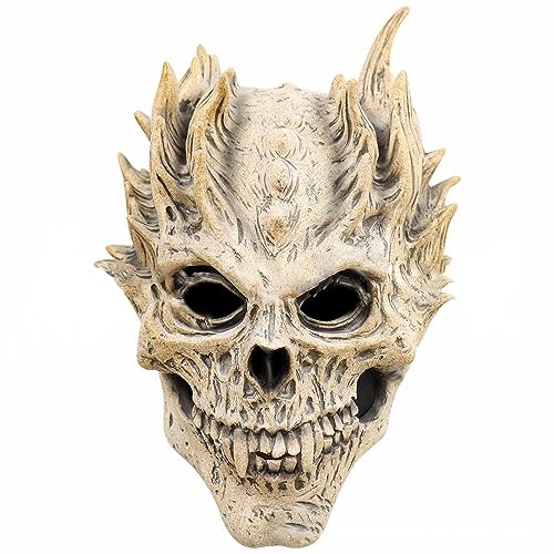 EJWCIG Skull Skeleton Mask,Full Head Skull Mask Halloween Demon Scary Mask Cosplay Party Props (style B)