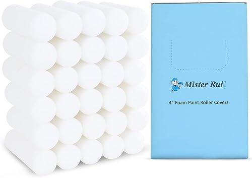 Mister Rui Cubiertas de rodillo de pintura de espuma, rodillo de pintura de espuma de 4 pulgadas, paquete de 30, espuma de alta densidad que aporta