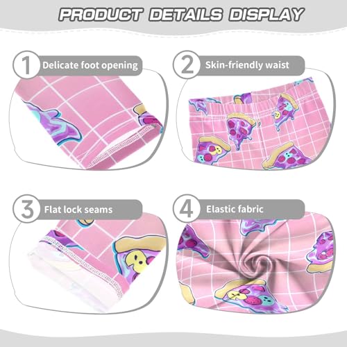Pink Grid Neon Pizza Girls Leggings Soft Stretch Workout Yoga Dance Pants for Kids Casual Tights3