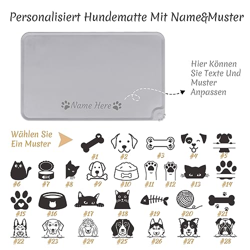 Napfunterlage Hund Katzen, OXYEFEI Personalisiert Hundematte Silikon mit Name&Muster Wasserdicht Cleany Hundenapf Unterlage Vermeiden Auslaufen für Katzennapf Futternapf Wassernapf