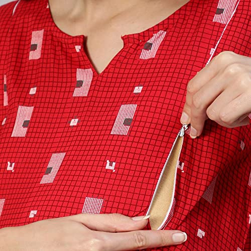 Image of anubhutee Women's Red Geometric Printed Maternity Flared Midi Dress
