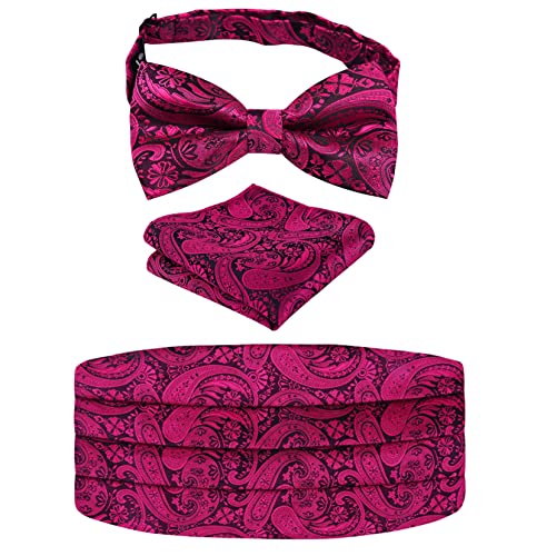 Image of Alizeal Mens Paisley Adjustable Bow Tie Set | Pre-tied Cummerbund Pocket Square Perfect for Weddings Business Formal Events