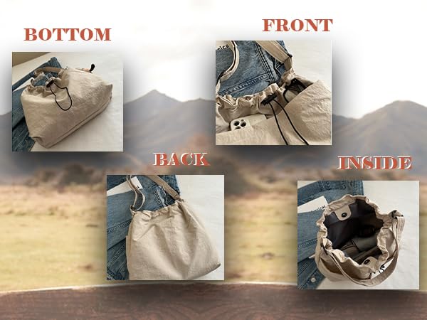 Image of GRINKO Carryall Tote Bag for Women Crossbody Bags Casual Lightweight Shoulder Bag Nylon Hobo Handbags Beige