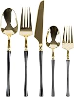 Vista 1 de Party Bargains Disposable Plastic Black Gold Cutlery Set, Infinity Modern Design Utensils, 40 Pack: 16 Forks, 8 Knives, 16 Spoons