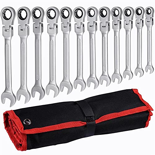 MITINGER Spanner Set,Ratchet Spanner 12 Pcs Set 8-19mm Flexible Combination Ratchet Wrench Gear Repair Set Hand Tools for Car Auto Repair Hand Tools(Matt)