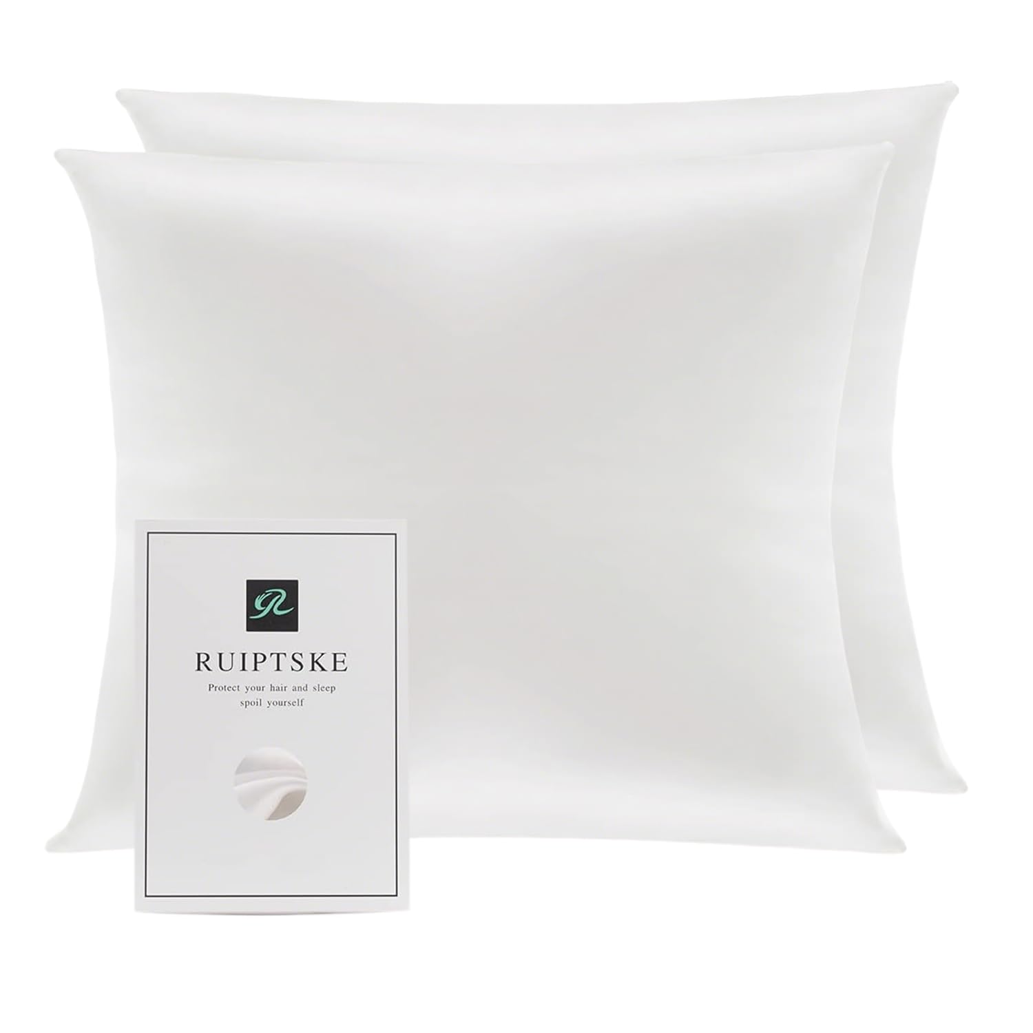 Natural Silk Cushion Cover, Hypoallergenic, 22 momme, 100% Silk, 600 Threads, with Concealed Zip (White 2 Pieces, 40 x 40 cm) — image 1