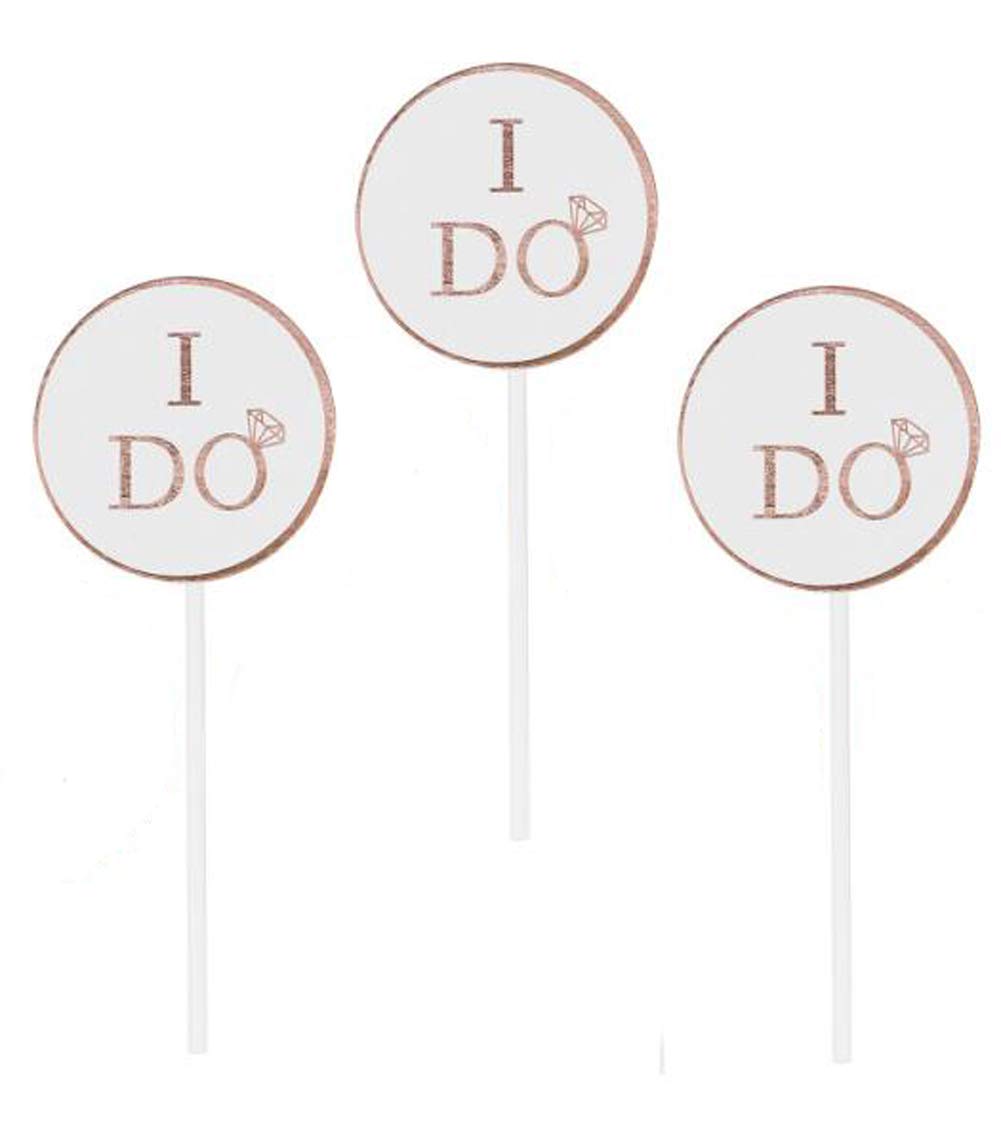 24 PCS Rose Gold Foil I DO Cake Cupcake Toppers Picks Cupcake Toppers for Wedding Bridal Shower Engagement Valentine's Day Decoration Birthday Party Decorations