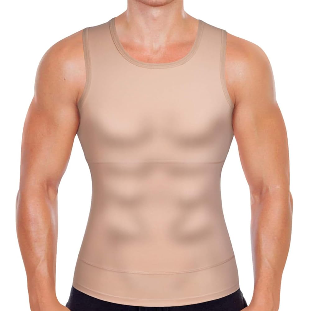 Męska koszulka kompresyjna Shapewear wyszczuplająca kamizelka modelująca sylwetkę odchudzająca topy bez rękawów(Nude-4X-Large