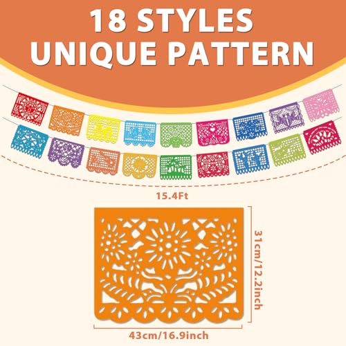 Image of 6 Pack Mexican Papel Picado Banner Fiesta Party Banner Wedding Fiesta Party Dia De Los Muertos Cinco De Mayo Mexico Decoration,Papel Picado Mexicano para Decor
