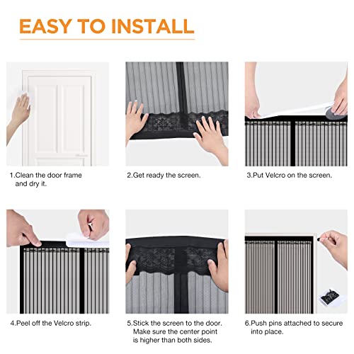 Kakiclay Magnetic Screen Door - Fit Door Size Up To 37" X 82" - Self Sealing Door Screen Magnetic Closure - Heavy Duty Mesh - Pet And Kid Friendly #TOP5