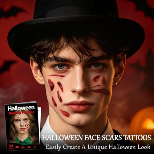 Halloween Fake Blood Makeup, Face Scars Temporary Tattoos for Women Adults - image 4