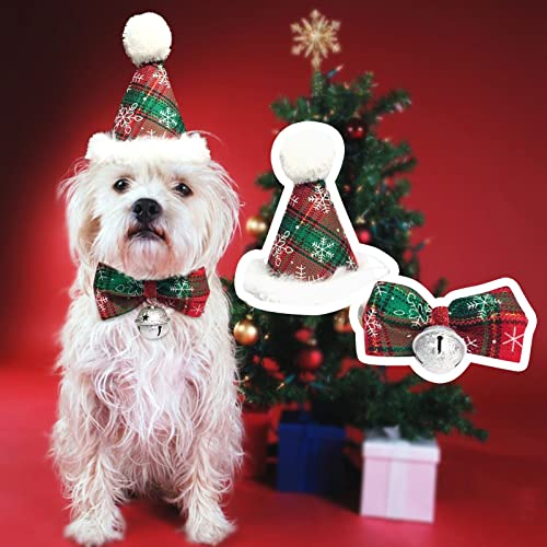 AKTOUR Pettorina per cani con stampa di cuccioli di Babbo Natale e papillon, accessori natalizi per cani e gatti, accessori per animali domestici (rosso, taglia unica)