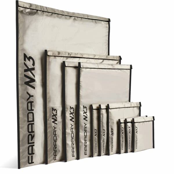 Faraday Defense10 Pack Mega Kit NX3 Triple-Layer CYBER Fabric Faraday Bags. Faraday Bag Sleeves Pouch Signal Shielding, Anti-Hacking, Anti-Tracking, EMP Bag Protection Silver