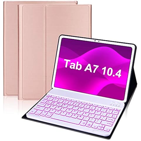 IVEOPPE Keyboard Case for Samsung Galaxy Tab A7 10.4" 2020 SM-T500/T505/T507, 7 Colors Backlit Detachable Bluetooth QWERTY Keyboard Folio Magnetic Smart Slim Case (Rose Gold) Cover