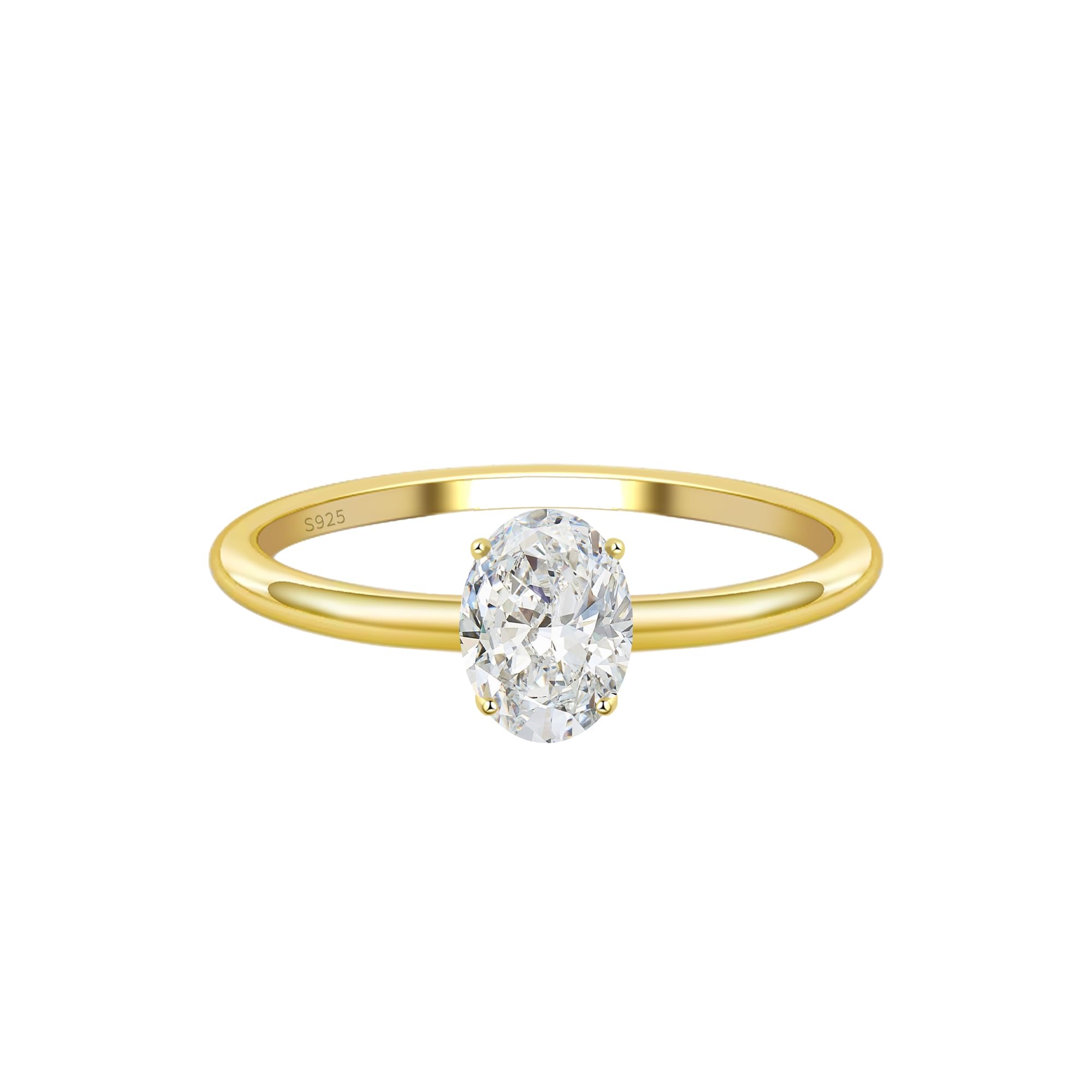 JSJOY Valentines Day Gifts 925 Sterling Silver Gold Promise Rings for Her Cubic Zirconia Engagement Rings for Women Trendy Oval Cut Solitaire Wedding