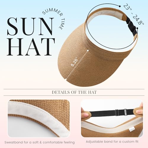 Image of Beach Sun Straw Hats for Women, UPF 50+ UV Sun Protection Wide Brim Summer Straw Hat Foldable Packable Roll up Cap