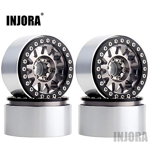 INJORA RC 1,9 Beadlock Pulgadas RC Llanta de Rueda RC Coche Rueda Rim Cubo de Rueda para 1:10 RC Crawler Axial SCX10 II 90046 Traxxas TRX-4 Tamiya MST 12mm Hex (Negro y Gris)